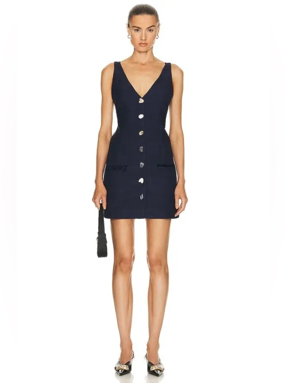 STAUD Samuel Dress Tweed Cotton Mini Dress Navy Size 00